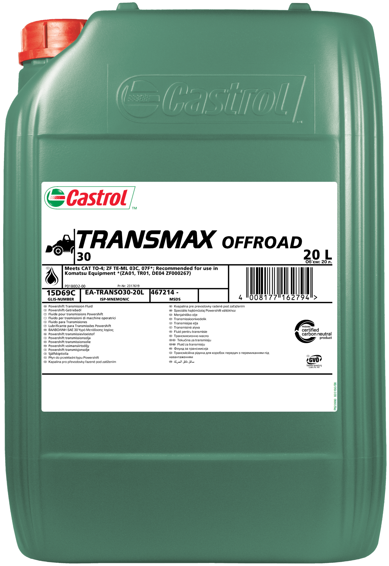 15D69C-20 Castrol Transmax Offroad 30 is een minerale transmissieolie van zeer goede kwaliteit.