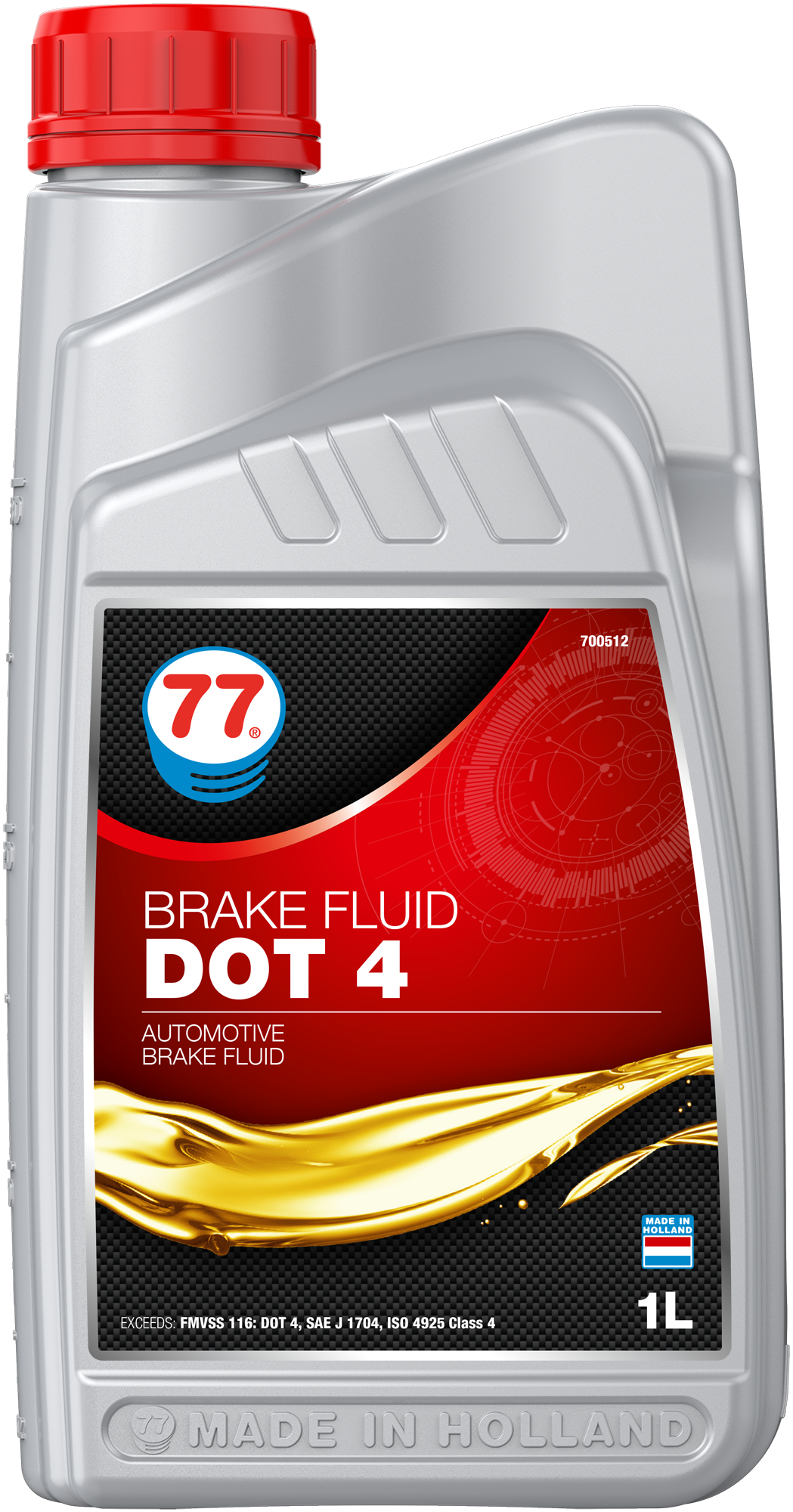 4392-1 Brake Fluid Dot 4 van 77 lubricants is een zeer krachtige remvloeistof speciaal ontworpen voor gebruik in disc, trommel en Anti Brake Systems (ABS) van alle bedrijfsvoertuigen, personenauto's en motorfietsen die werken onder matige tot ernstige omstandigheden, waar een DOT 4 vloeistof wordt voorgeschreven.