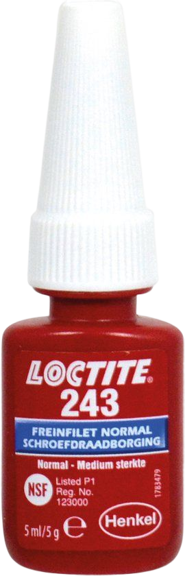 LC1370535 LOCTITE® 243 is een blauw schroefdraadborgmiddel met gemiddelde sterkte dat moeren en bouten dicht en vergrendelt, zodat die niet loskomen bij schokken en trillingen.