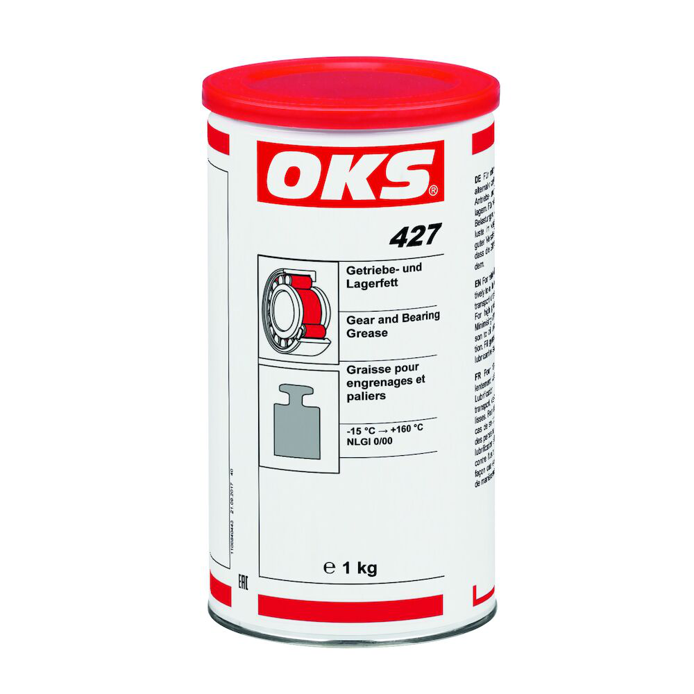 OKS0427-1 OKS 427 i zeer geschikt voor smering van aandrijf- en transportkettingen, rol- en glijlagers, in het bijzonder bij corrosieve bedrijfsomstandigheden met hoge bedrijfstemperaturen en hoge druk- en stootbelastingen.