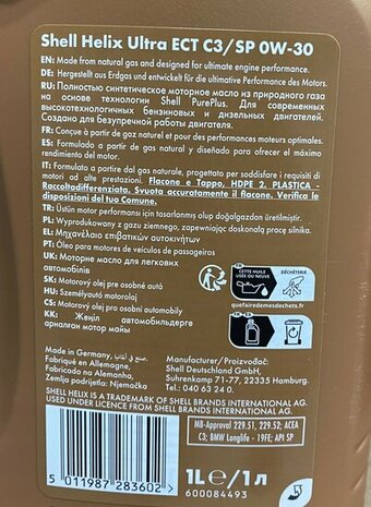 Shell Helix Ultra ECT C3/SP 0W-30  (BMW Longlife-19 FE | MB 229.52) 5L