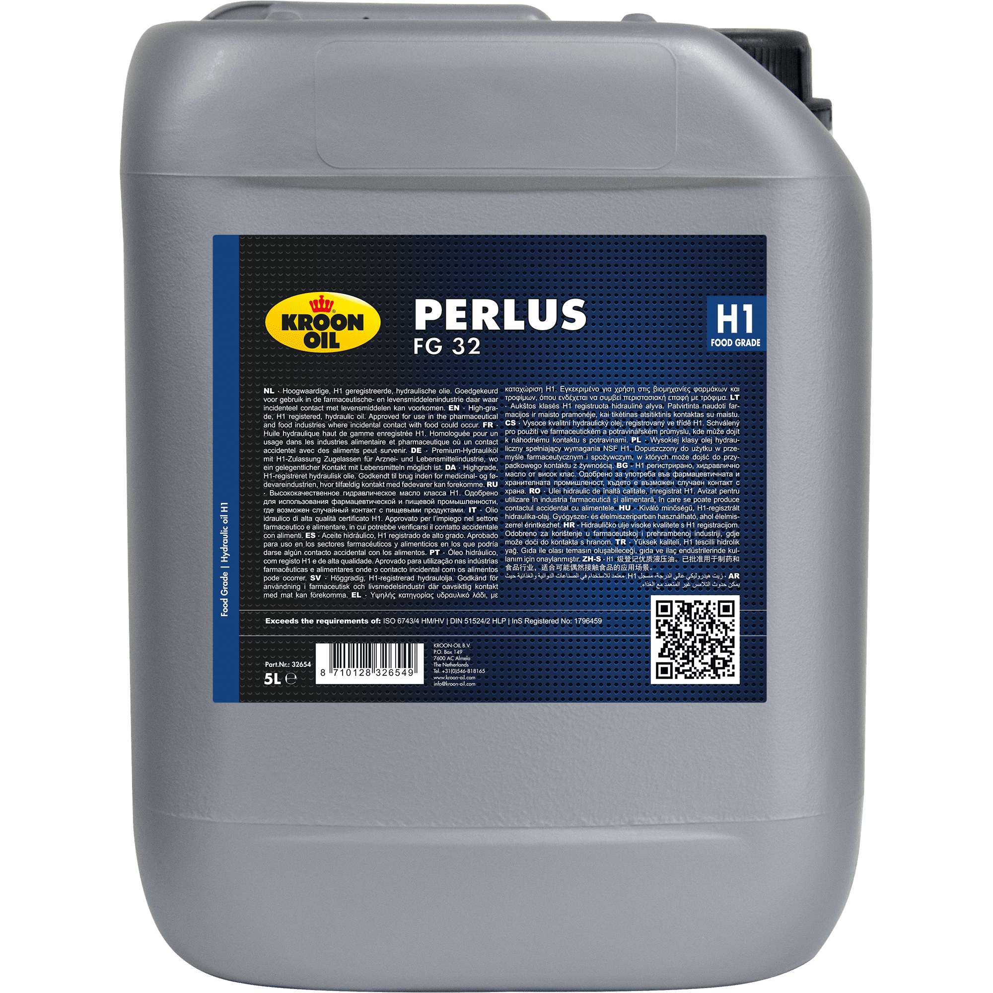 32654-5 Perlus FG 32 is een hoogwaardige, hydraulische olie voor de farmaceutische- en levensmiddelenindustrie.