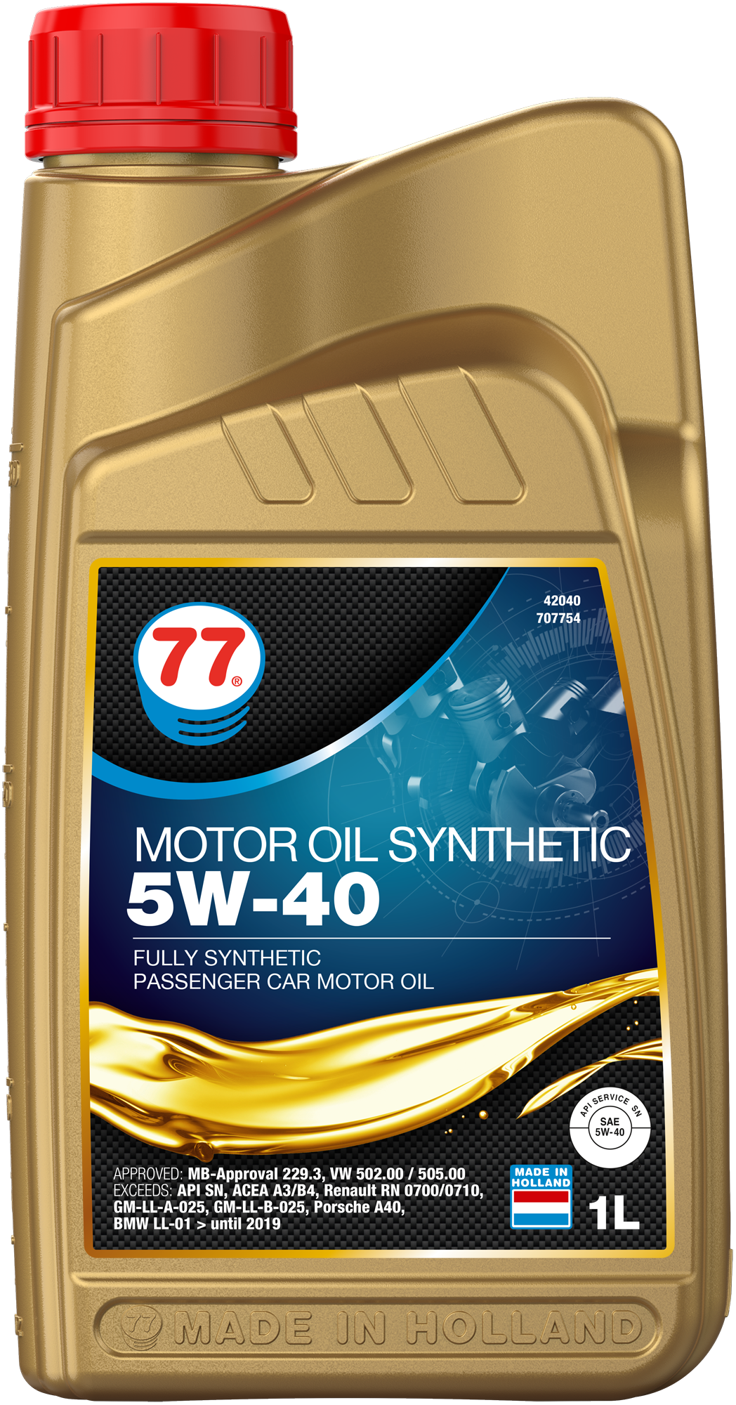 4204-1 Motor Oil Synthetic 5W-40 is een universele high performance brandstofbesparende olie op basis van 100% synthetische technologie voor gebruik in benzine- en dieselmotoren van personenauto's en lichte bestelwagens met of zonder turbocompressor.