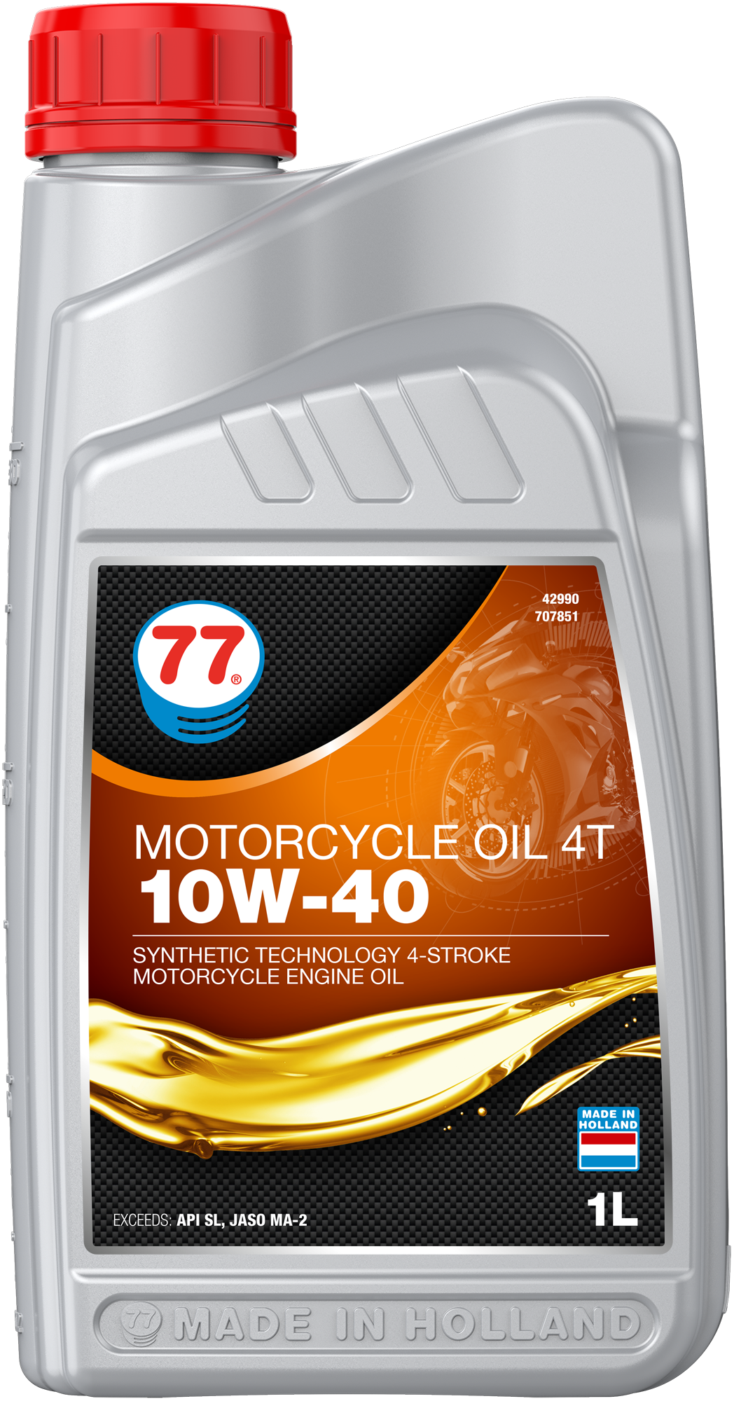 4299-1 Motorcycle Oil 4T 10W-40 is een synthetische technologie gebaseerde 4-takt benzinemotor olie speciaal ontwikkeld om te voldoen aan de speciale eisen van de nieuwste high performance lucht en vloeistof gekoelde 4-takt motorfietsen.