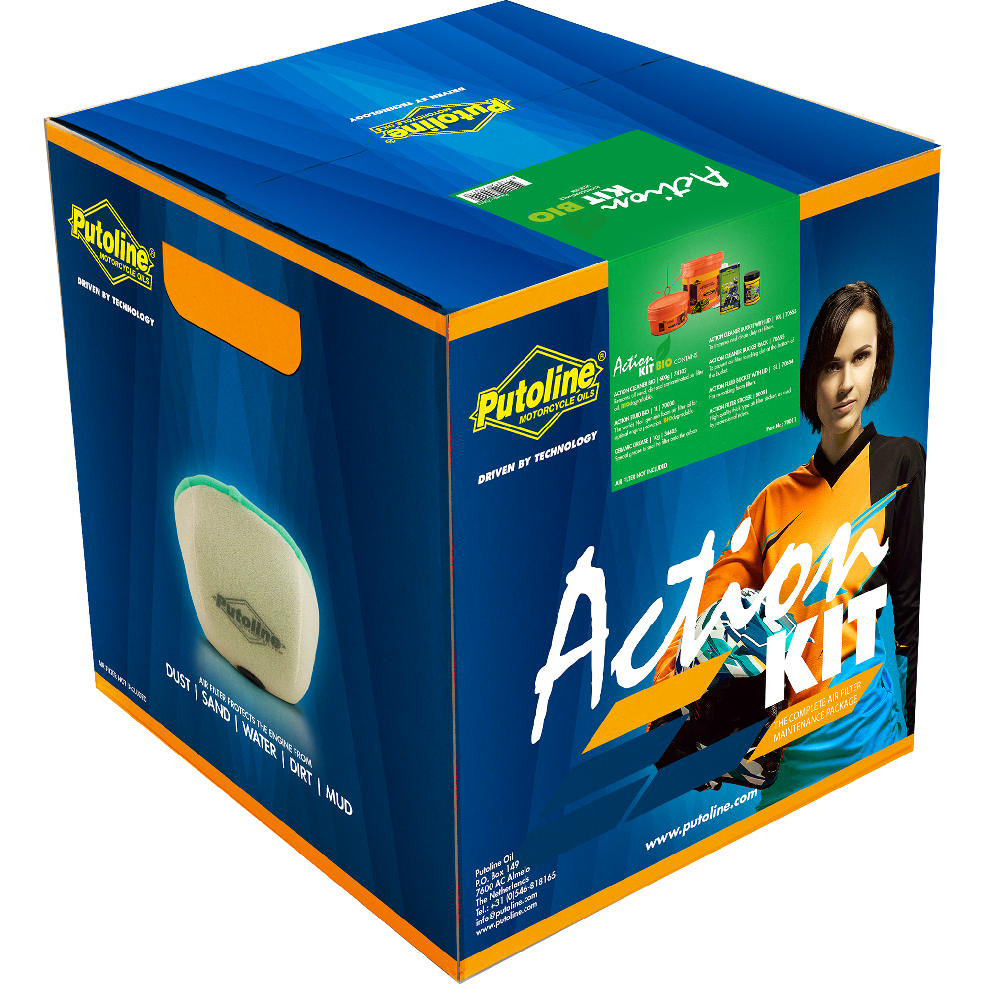 70011 Action Kit Biodegradable bevat alles wat je nodig hebt voor het reinigen en onderhouden van het complete schuimluchtfilter!