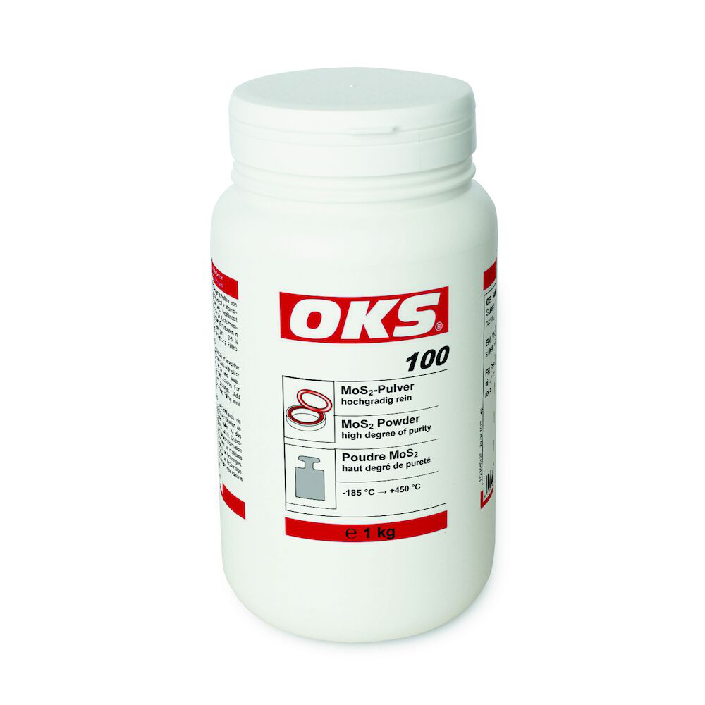 OKS0100-1 OKS 100 is een MoS₂-poeder ter verbetering van de glijeigenschappen van machinedelen.