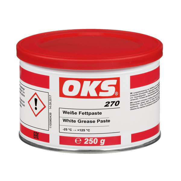 OKS0270-250GR OKS 270 is een vetpasta voor smering van voor vuil gevoelige glijvlakken in mechanieken.