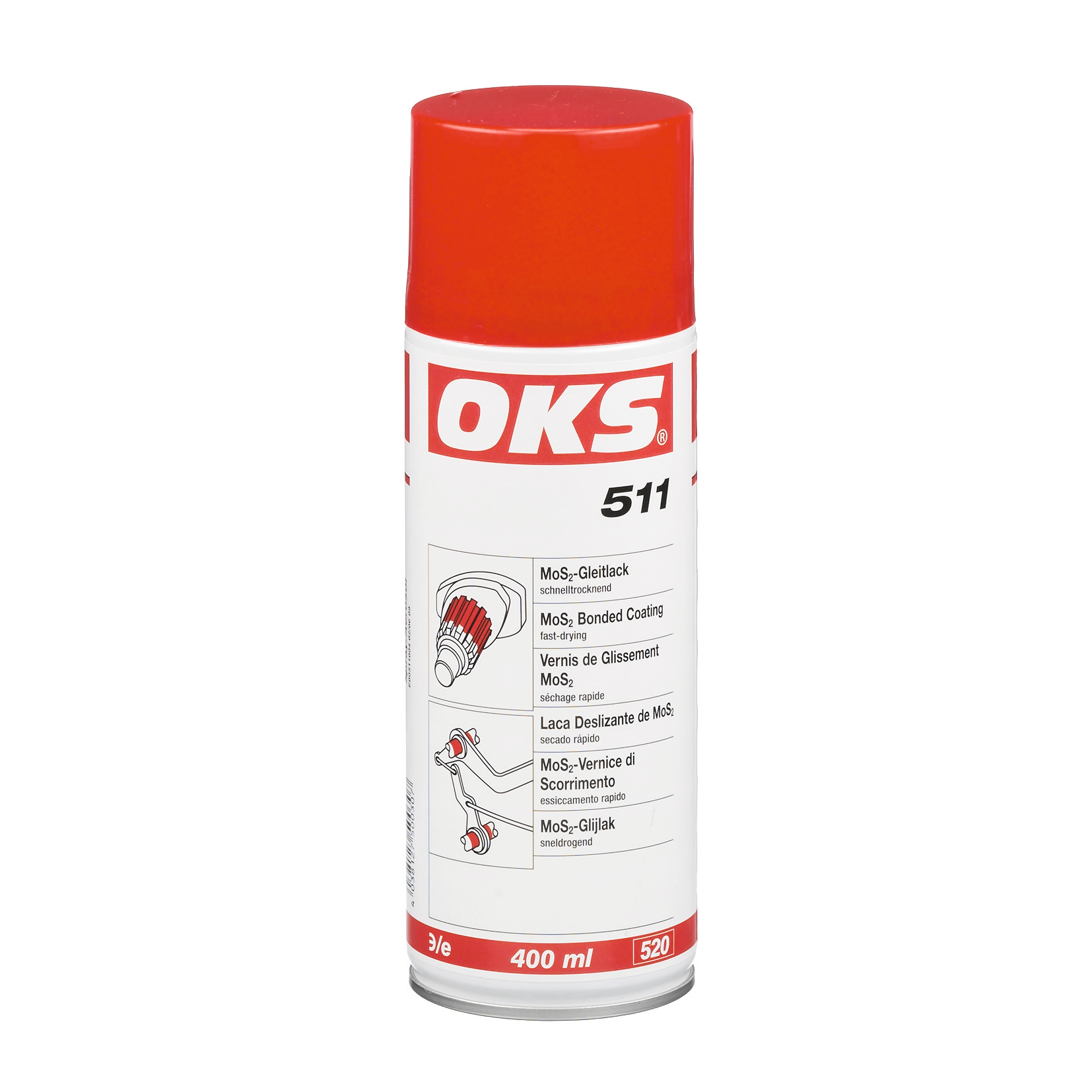 OKS0511-400ML Luchtdrogende glijlak op MoS₂-basis voor droge smering van machinedelen bij kortstondig gebruik en lange stilstandtijden.