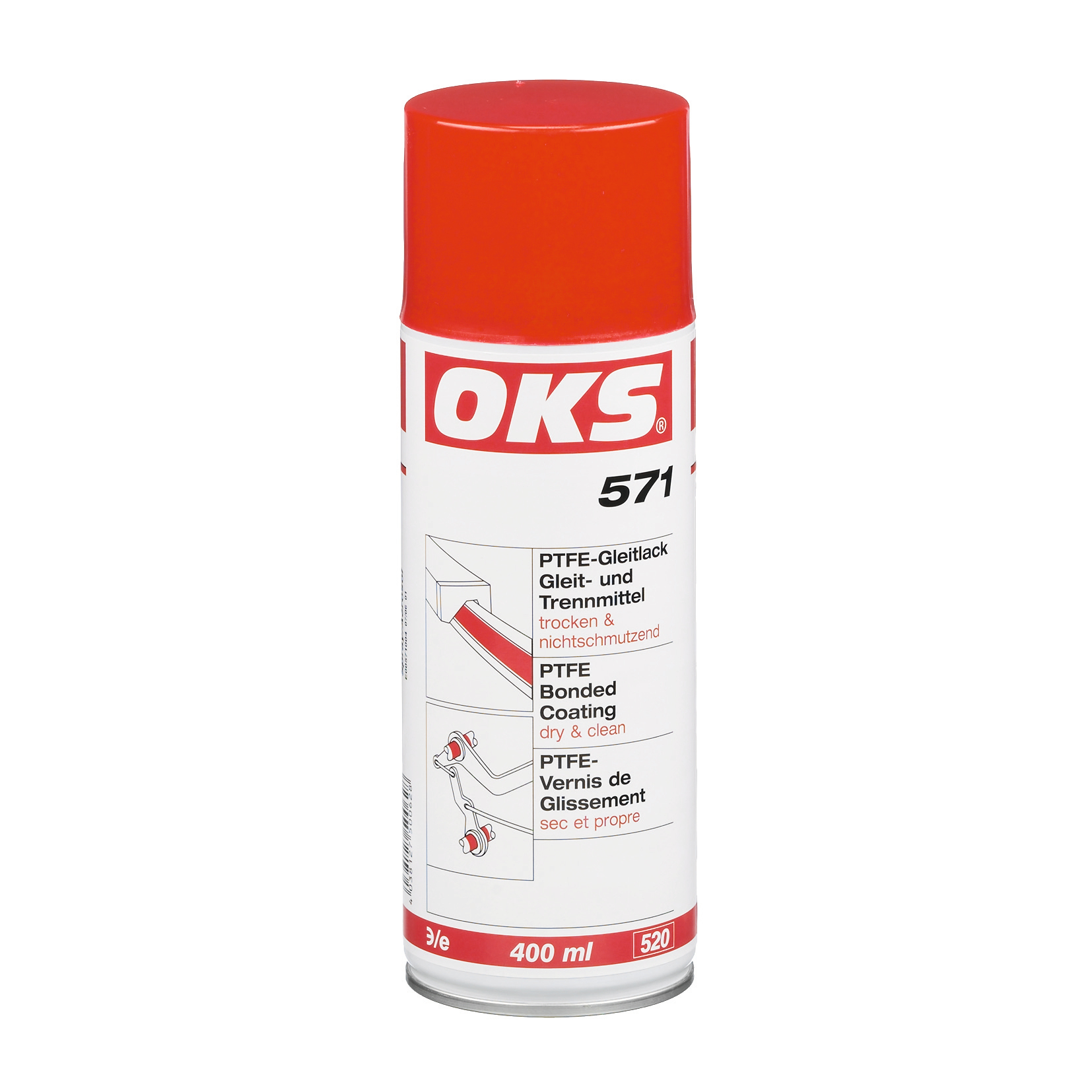 OKS0571-400ML PTFE-glijlak voor droge smering van verschillende materiaalcombinaties bij lage drukken, lage snelheden en stoffige omgevingen.