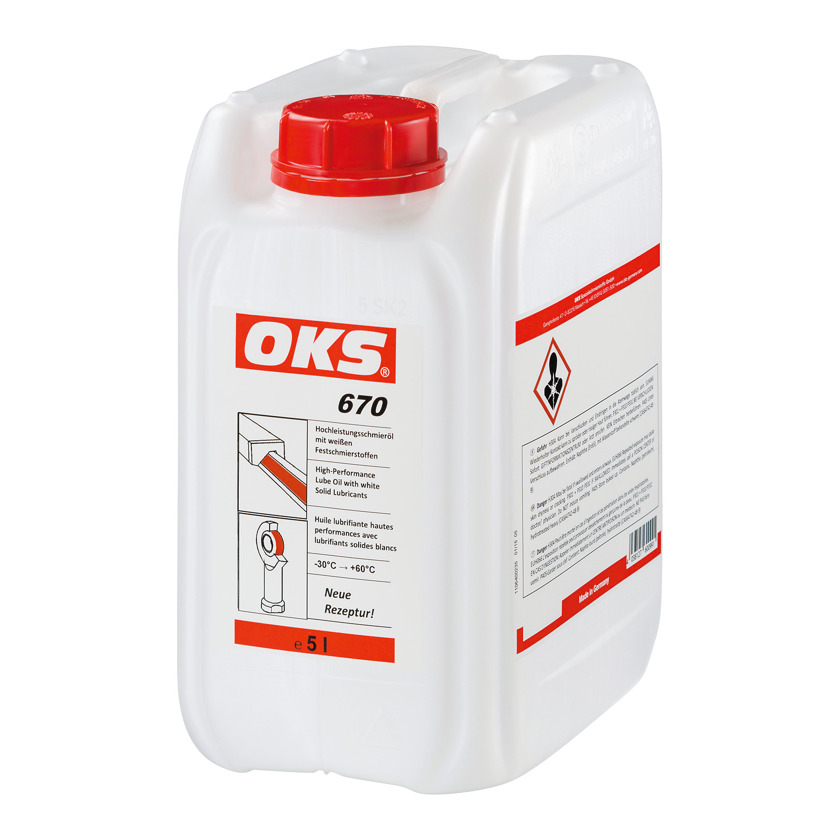 OKS0670-5 High-performance smeerolie met goede kruipende werking voor permanente smering van machinedelen die aan hoge drukken, stof of vocht worden blootgesteld.