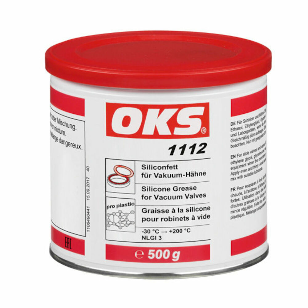 OKS1112-500GR OKS 1112 is een siliconenvet voor schuifafsluiters en kranen.