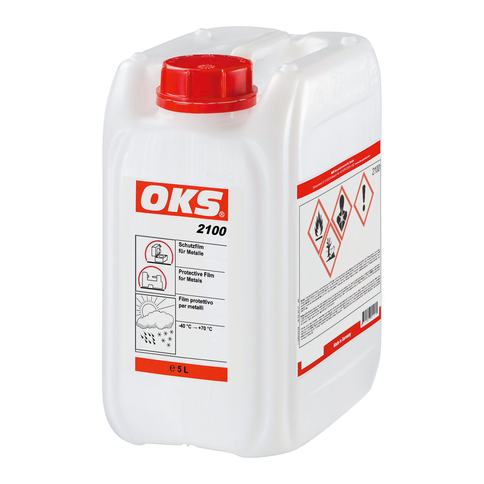 OKS2100-5 Droge, schone beschermingsfilm op wasbasis voor metalen, die gemakkelijk verwijderbaar is en tot twee jaar betrouwbaar beschermt tegen corrosie.