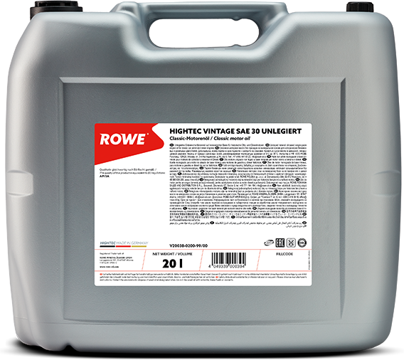 R20038-20 Ongedoteerde, op minerale basisolie gebaseerde, single-grade motorolie voor klassieke autobenzine- en dieselmotoren.