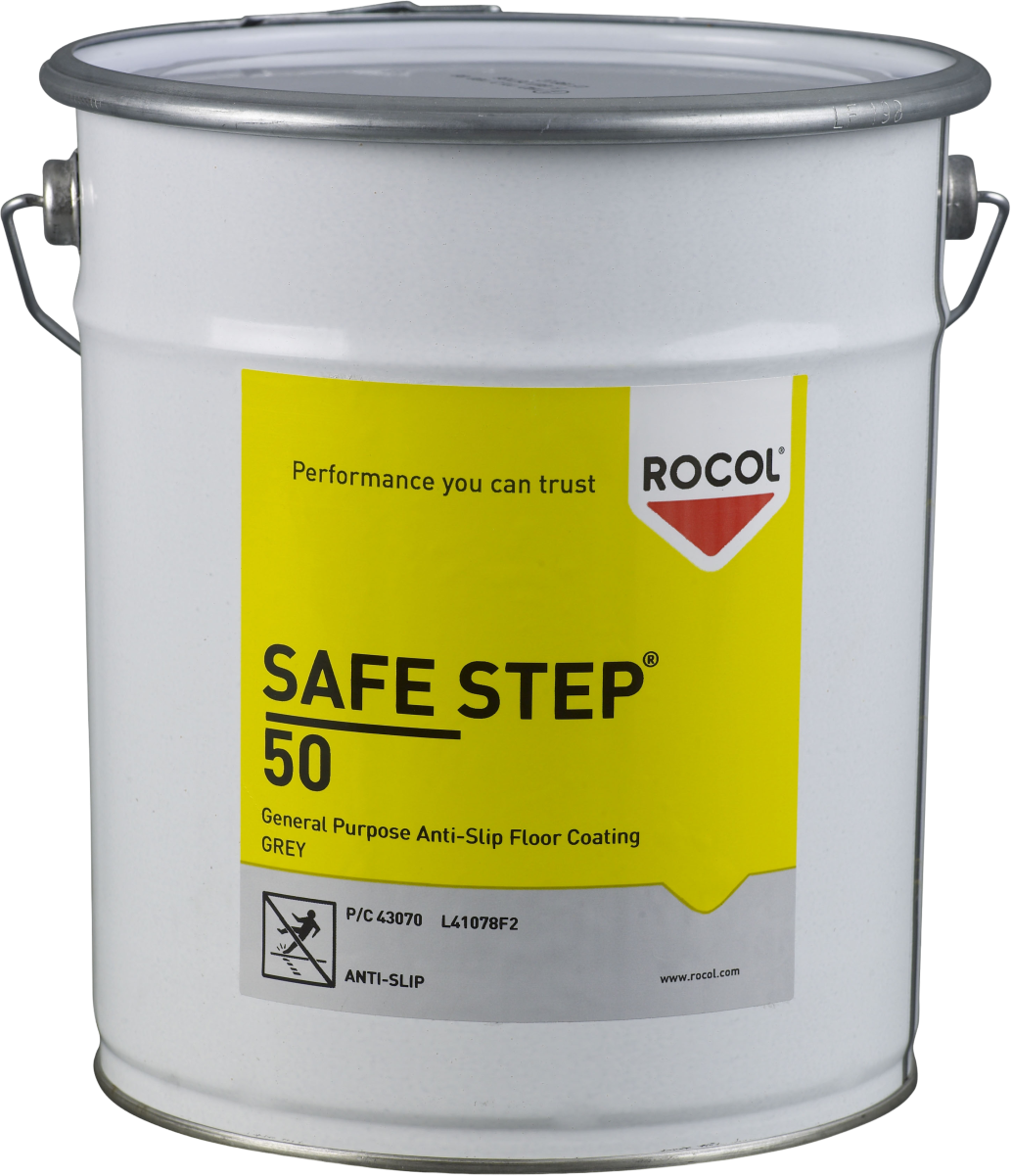 RC43070-5 SAFE STEP® 50 is een antislipvloercoating voor algemeen gebruik, aanbevolen voor grote ruimtes waar een laag profiel antislipoppervlak vereist is.