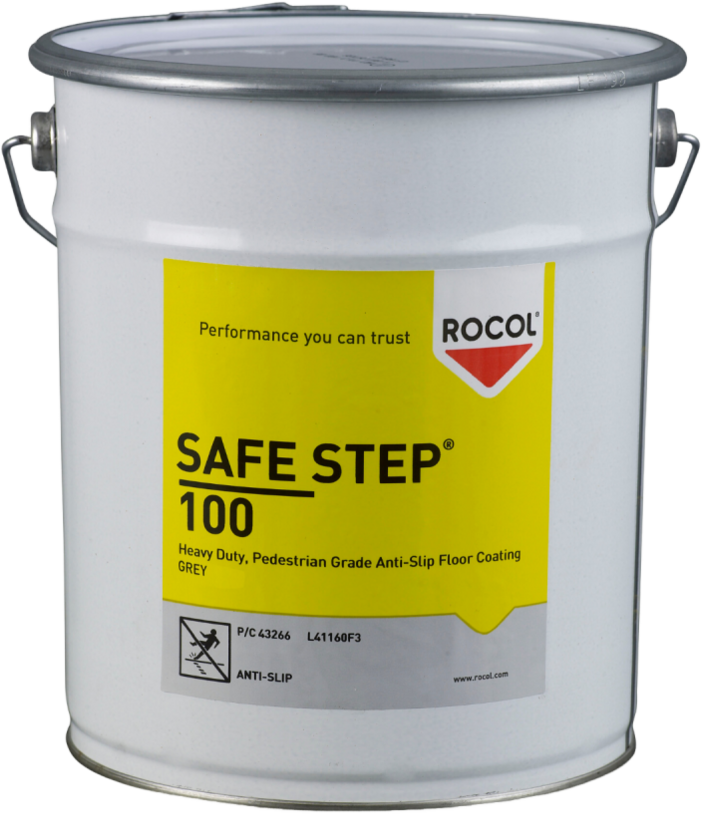 RC43266-5 SAFE STEP® 100 is een ééncomponent, epoxyester antislipvloercoating, ontworpen voor toepassing in gebieden met veel voetgangersverkeer.