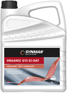 S500005-5 De Synmar Coolant G13 SI-OAT -36 LL is een Silicaat houdende koelvloeistof op basis van Organic Additive Technology (OAT) die voldoet aan de laatste eisen van de VAG-groep VW TL 774J voor gebruik in VAG-modellen vanaf juni 2011.